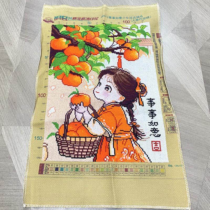 兔妈妈纯手工十字绣成品事事如意柿子女孩2025新款客厅挂画满绣,居家布艺,十字绣成品,淘宝优惠券,粉丝福利购,淘宝优惠卷
