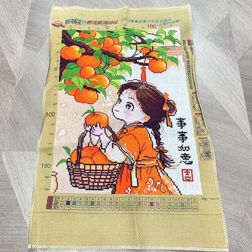 兔妈妈纯手工十字绣成品事事如意柿子女孩2025新款客厅挂画满绣