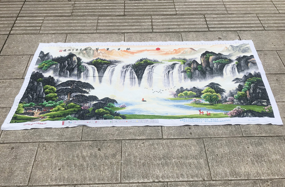 兔妈妈十字绣成品旭日东升