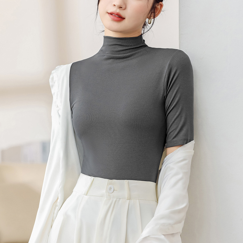 莫代尔中袖打底衫女2025秋季新款短袖五分袖修身睡衣内搭紧身上衣