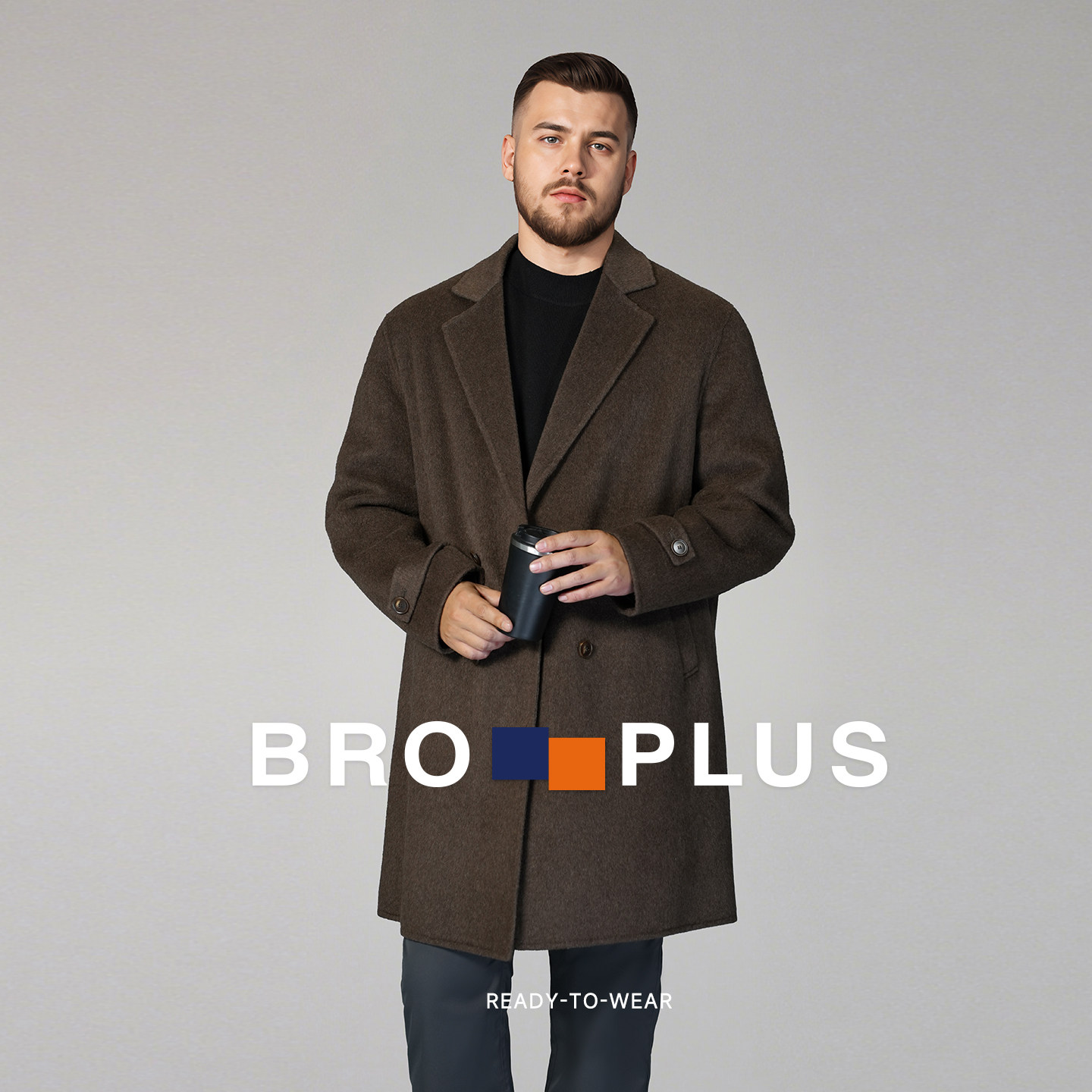 胖哥哥平驳领羊毛男装大衣加肥加大2025新款秋冬肥佬大码宽松外套