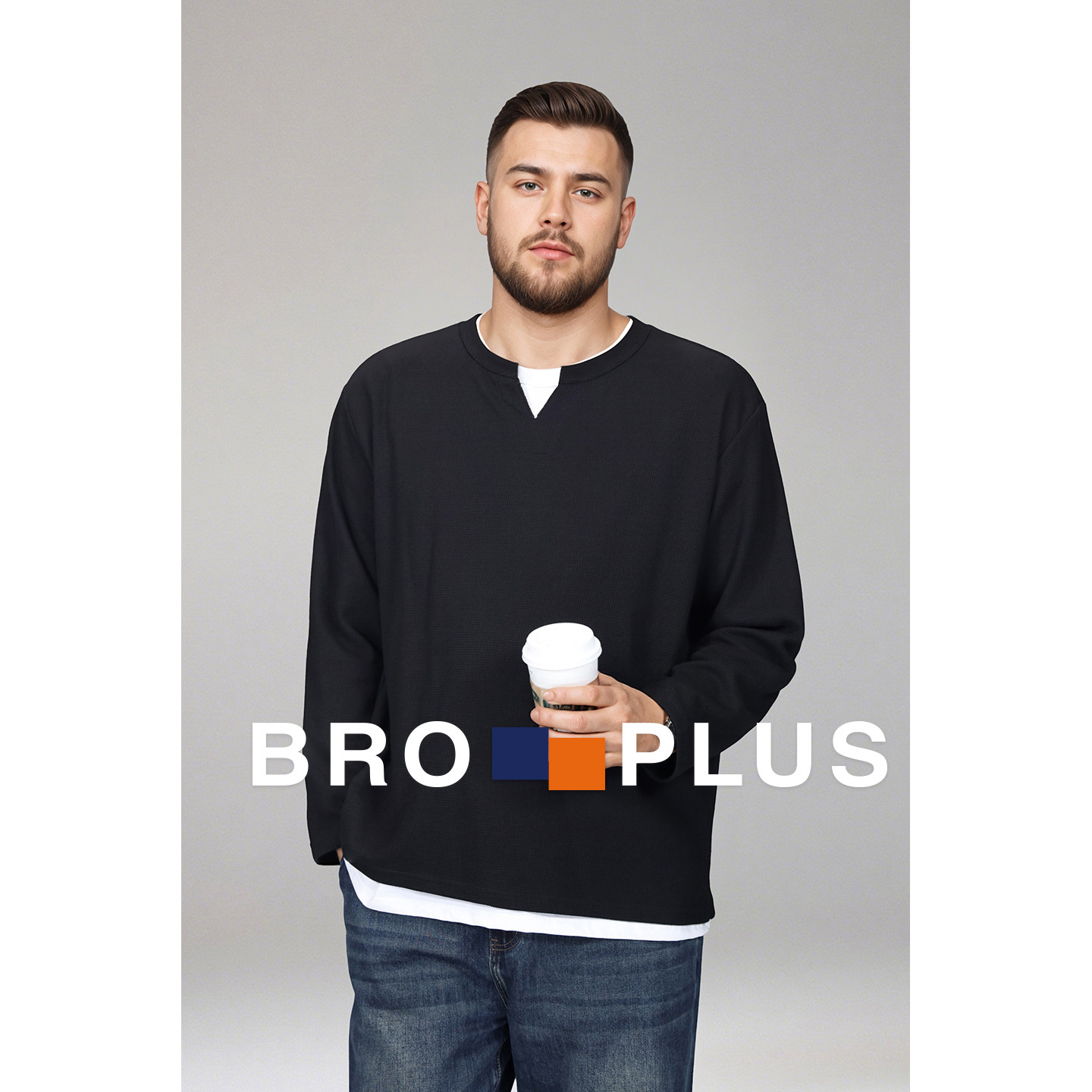 胖哥哥v领卫衣男大码加肥加大春秋装时尚潮流男装假两件长袖上衣