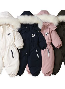 欧美风宝宝滑雪服连体衣 宝宝爬服哈衣2025冬季新款童装连身衣
