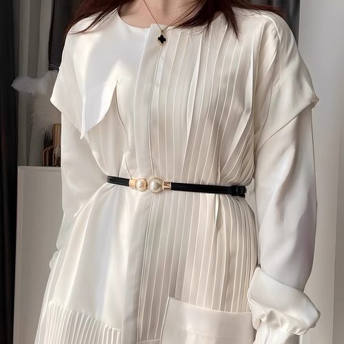 时尚百搭细腰带珍珠显瘦细腰封女士新款装饰西装连衣裙收腰带潮流