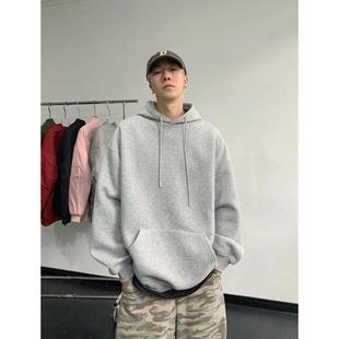 秋冬季 纯色硬挺连帽卫衣 美式 休闲宽松百搭oversize外套男女基础款