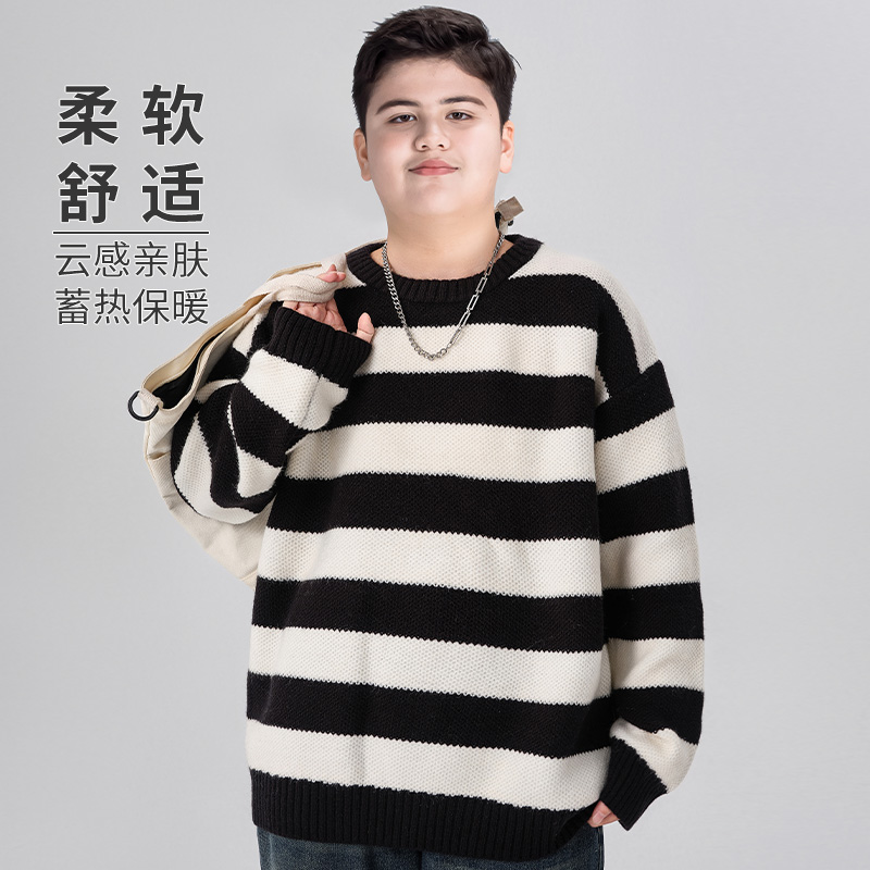 胖童装男童条纹毛衣加肥加大秋冬