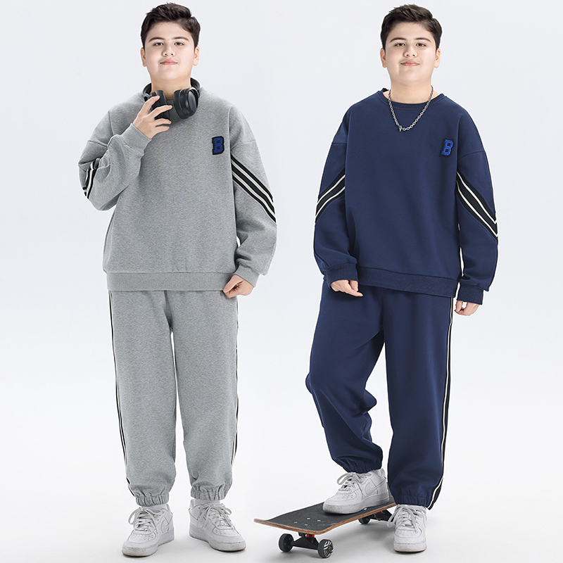 胖童装男童套装加肥加大秋装加绒加厚中大童初中生运动两件套冬季