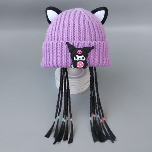 库洛米儿童帽子秋冬假发女孩公主针织护耳毛线帽宝宝保暖防风洋气