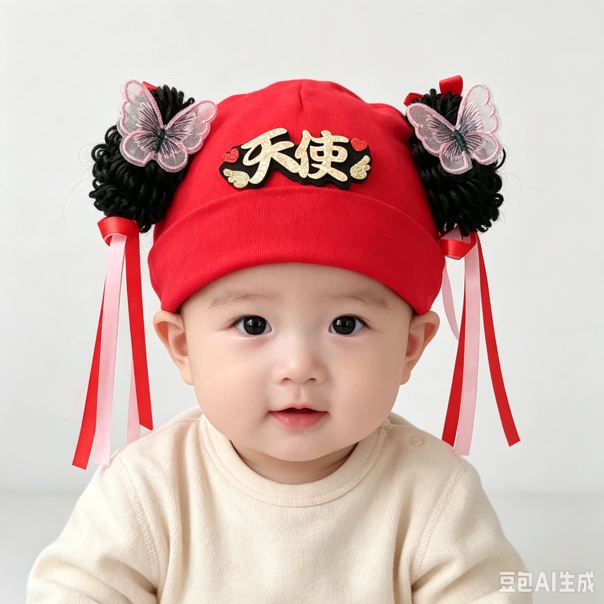 女宝宝假发帽子公主女神婴幼儿胎帽满月春夏秋季棉布帽0-6-12个月