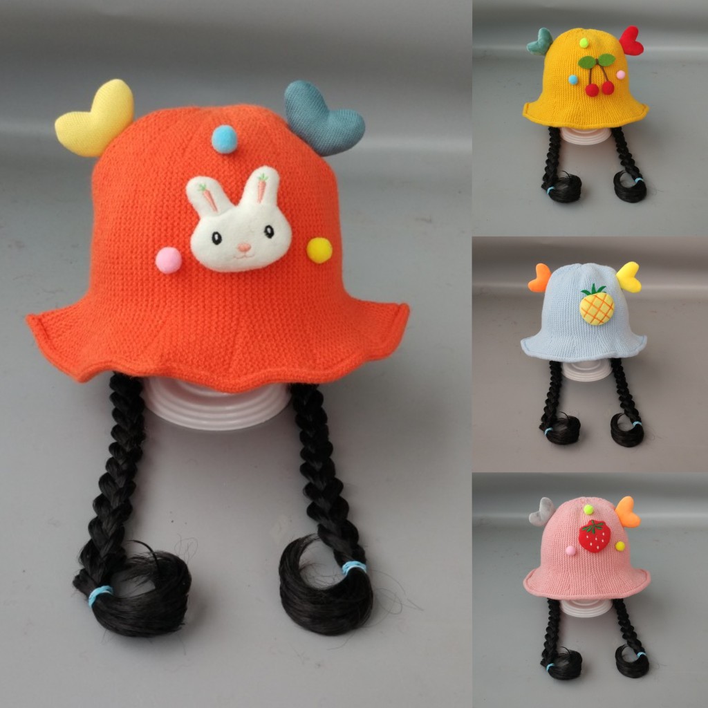 秋冬季洋气可爱婴儿帽子女公主针织毛线女童婴幼儿系带渔夫辫子帽