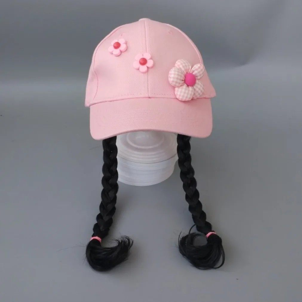 儿童假发帽女孩春夏秋季鸭舌棒球带辫子一体女童宝宝中小童麻花