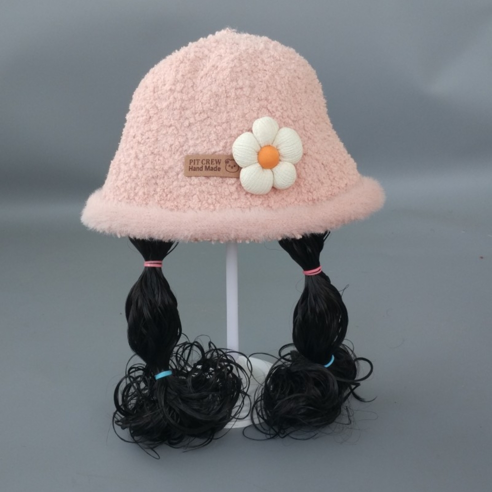 女宝宝假发帽子秋冬款韩版洋气婴儿针织水桶冬季女童时尚厚渔夫帽