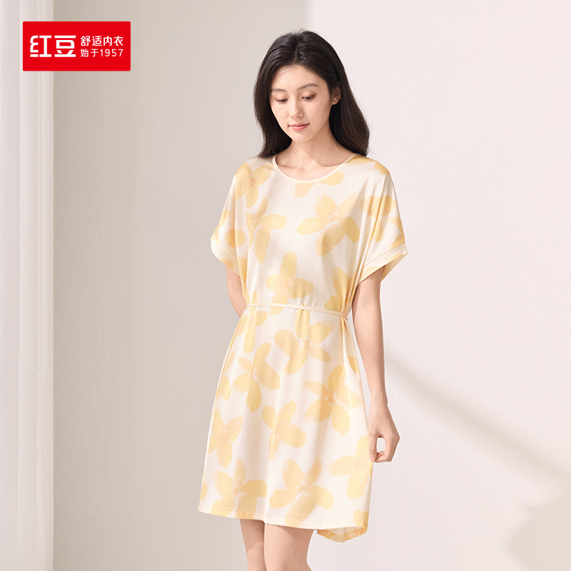 红豆女士纯棉夏季薄短袖睡裙睡衣