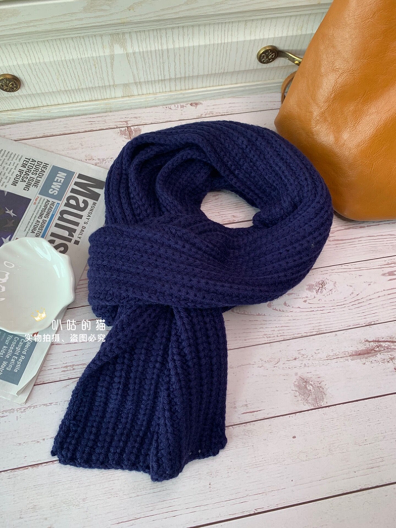 日系深蓝男朋友围巾毛线墨绿灰色