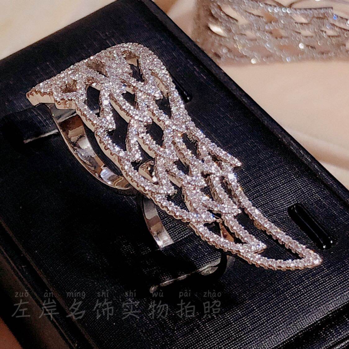 翅膀戒指女时尚饰品欧美风夸张镶钻宴会百搭双指圈戒指送女友礼物