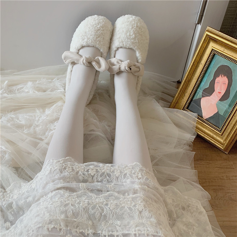 120D日系春秋晚晚风天鹅绒打底裤袜哑光平板奶油白丝袜连脚袜子女