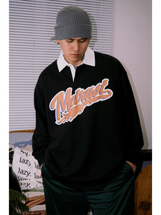 蜜丘琳火焰METRUST翻领国潮长袖 Tee恤 街头嘻哈街舞宽松长袖