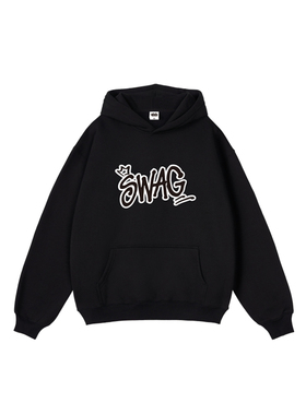 蜜丘琳SWAG街舞黑色印花连帽卫衣男女同款宽松休闲套头衫时尚潮流