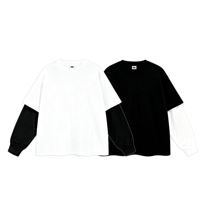 蜜丘琳假两件拼接长袖T恤