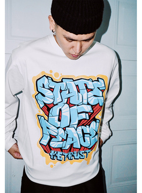 蜜丘琳state peace美式复古大涂鸦街舞国潮滑板说唱宽松BBOY长袖