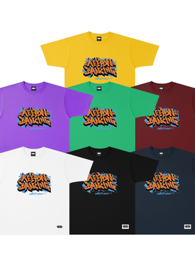 蜜丘琳美式街头Keep on Dancing街舞嘻哈宽松小领口短袖T恤