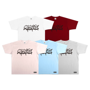 街头嘻哈街舞TEE 学生美式 蜜丘琳新款 METRUST涂鸦印花小领口短袖