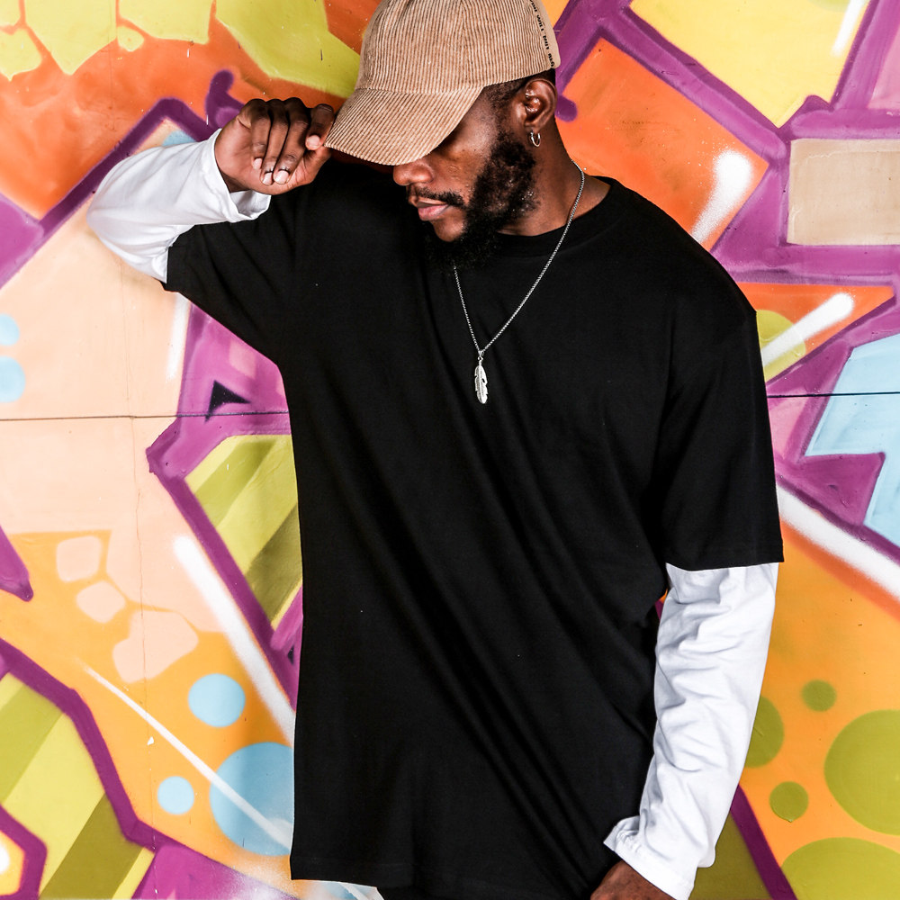 蜜丘琳街头嘻哈潮流时尚街舞滑板说唱宽松纯色假两件BBOY长袖T恤,男装,T恤,淘宝优惠券,粉丝福利购,淘宝优惠卷