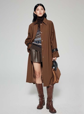 2025秋季新款宽松知份子穿搭欧风情长款复古风衣女外套简约 风衣