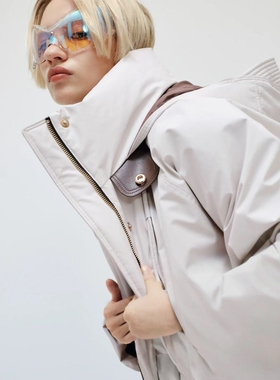 系列城市户外机能面料拼皮女装宽松连帽春秋季休闲短款外套风衣