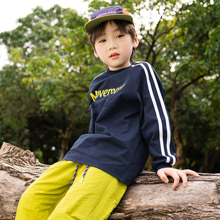 男童秋装2025新款上衣山系童装抗菌体恤防晒儿童字母印花长袖T恤
