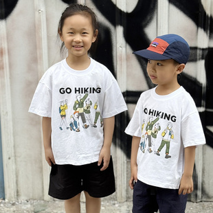 潮童装 T恤2026新款 圆领纯棉宽松上衣儿童登山印花短袖 男女童夏装