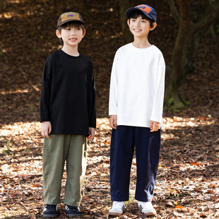 打底衫 儿童下摆侧开叉纯色T恤中大童针织长袖 2025新款 男童春秋装