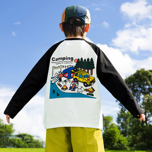 男童山系户外撞色插肩长袖T恤防晒速干衣儿童秋装2025新款体恤潮