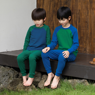 条纹家居服2025新款 子儿童套装 童装 T恤裤 德绒保暖长袖 男童秋冬装