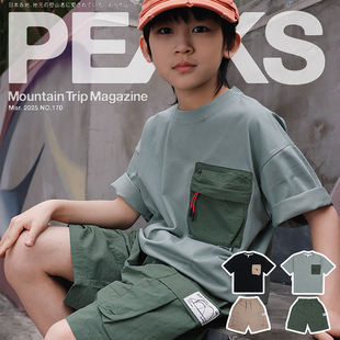 男童套装2025夏季新款儿童短袖t恤五分工装短裤日系童装两件套潮