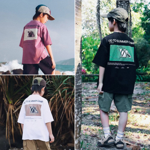 男孩体恤山系童装 儿童半袖 上衣 露营T恤字母帐篷印花短袖 男童夏装