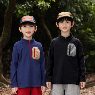 加绒保暖打底衫 男童冬装 T恤户外童装 儿童半开领长袖 上衣2025新款