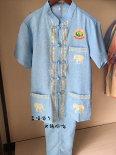 纳传统傣族服饰男士 套装 生活装 上衣 短袖 云南西双版