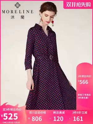 MORELINE Mu Lan Autumn and Winter Long Edition Women's V Neck Print Knitted Long Sleeve Dress