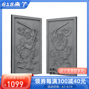 仿古建筑砖雕门神院落大门壁画四合院民宿公司大院青砖刻花墙砖