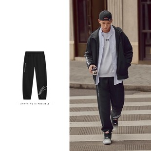 李宁2024年秋冬男子印花束脚抓绒保暖宽松休闲系列束脚棉质长裤