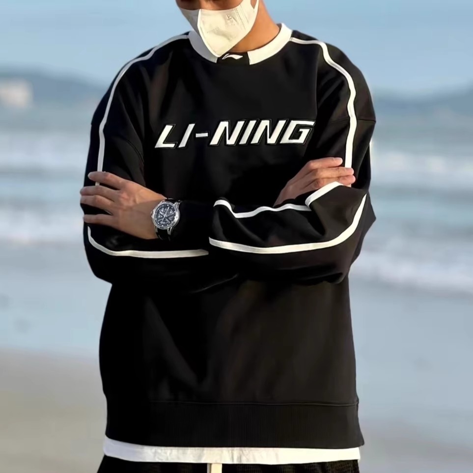 李宁卫衣男女25新款运动时尚套头长袖圆领秋季情侣运动服 AWDRD50