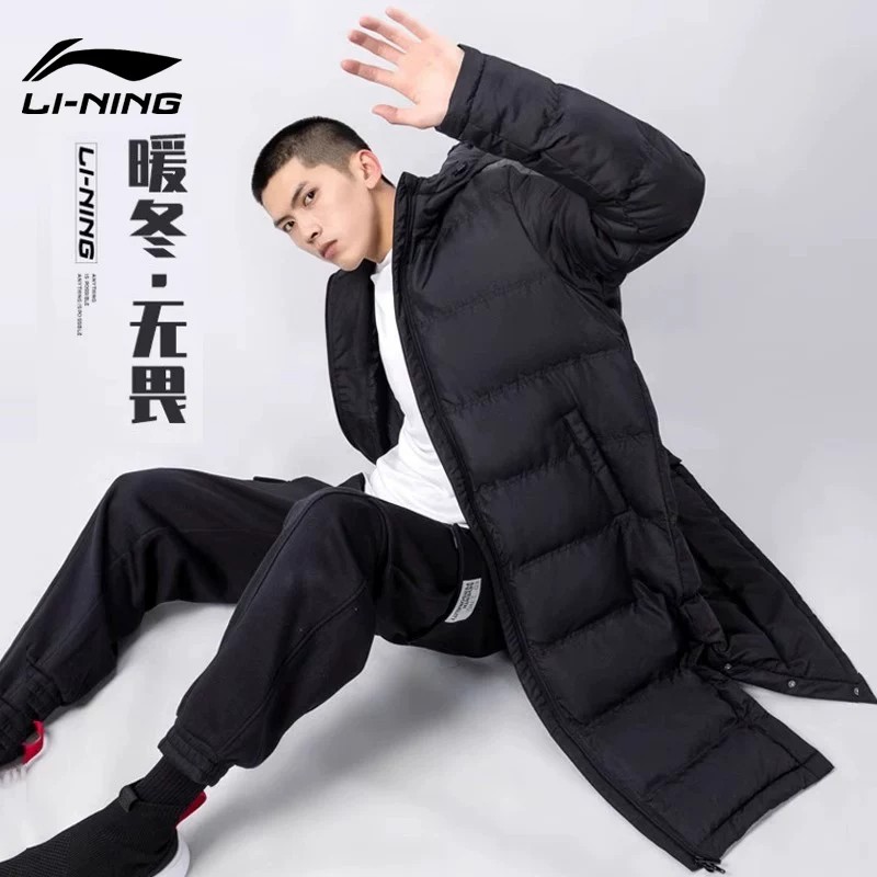 李宁秋冬男款2026长款保暖棉服防风连帽过膝简约百搭加厚训练服男