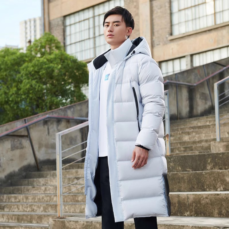 李宁防风保暖连帽长款男子羽绒服