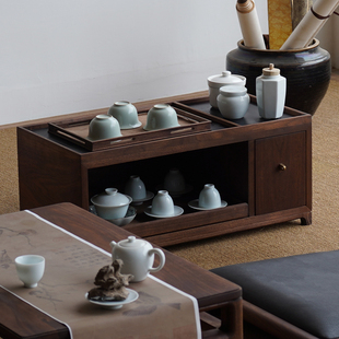 清竺 云境·备茶台实木茶柜榻榻米边几飘窗落地茶台黑胡桃茶几