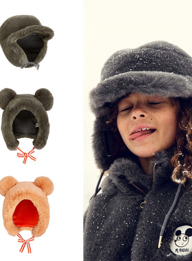 现货 瑞典Mini rodini 25秋冬新款儿童外出护耳保暖防风毛绒帽子