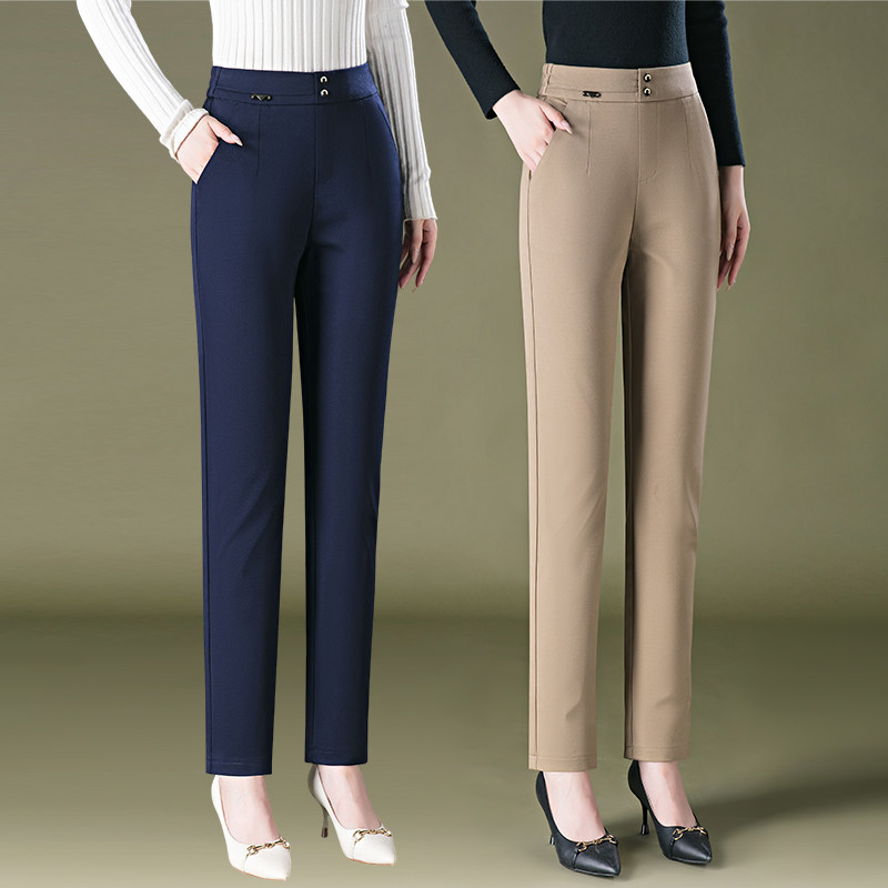 松紧腰休闲裤女大码春秋季新款修身小直筒裤高腰中年女裤妈妈裤子,女装/女士精品,大码裤装,淘宝优惠券,粉丝福利购,淘宝优惠卷