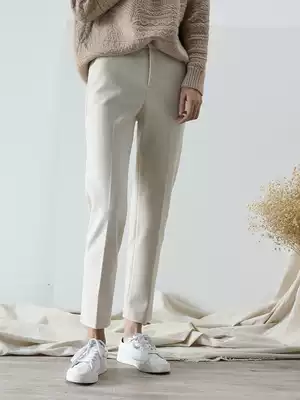 Winter fairy beige thickened woolen suit pants casual ankle-length pants straight pipe pants light apricot women