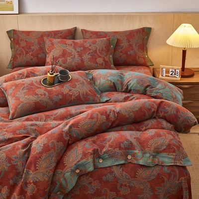 中式A色织双层纱纽扣全棉四件套