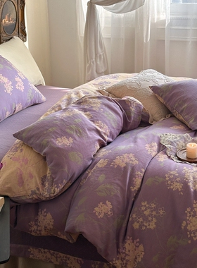 春上新田园复古a类母婴全棉色织双层纱四件套四季纯棉1.8床笠包组